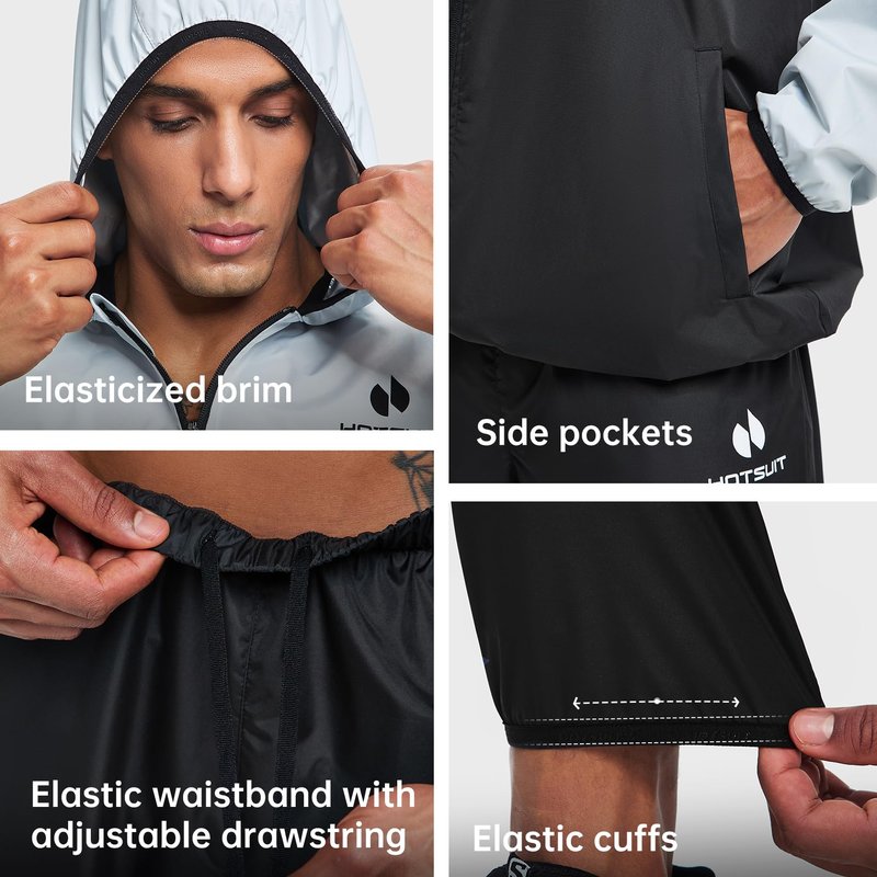 HOTSUIT Sauna Suit for Men Weight Loss Sweat Suits Gym Workout Exercise Sauna Jacket Pant Full Body, White, XL