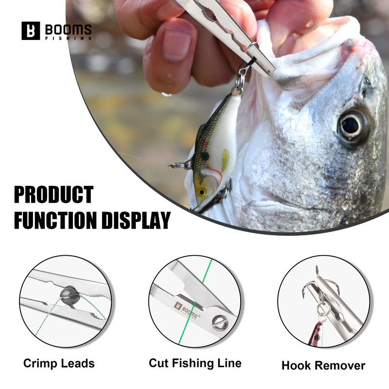 Booms Fishing Pliers Hook Remover: 8" Long Nose Fish Pliers Stainless Steel for Saltwater - Braid Line Cutters with Coiled Lanyard and Safety Lock Design, Multi-Function Fishing Tool For Men, H06