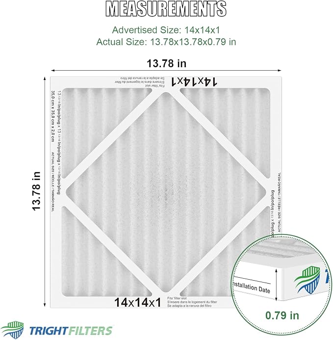 14x14x1 Air Filter 6 Pack, Durable MERV 8 Pleated Home HVAC AC Furnace Filters