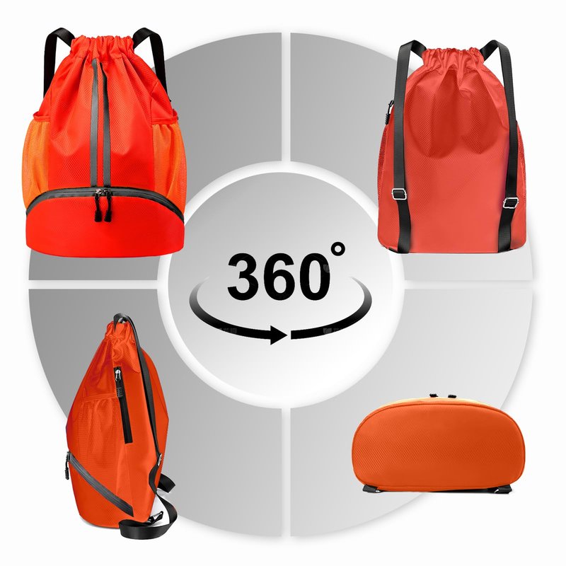 Hoedia Sports Drawstring Backpack - String Swim Gym Bag with Shoes Compartment and Wet Proof Pocket for Women&Men (Red)