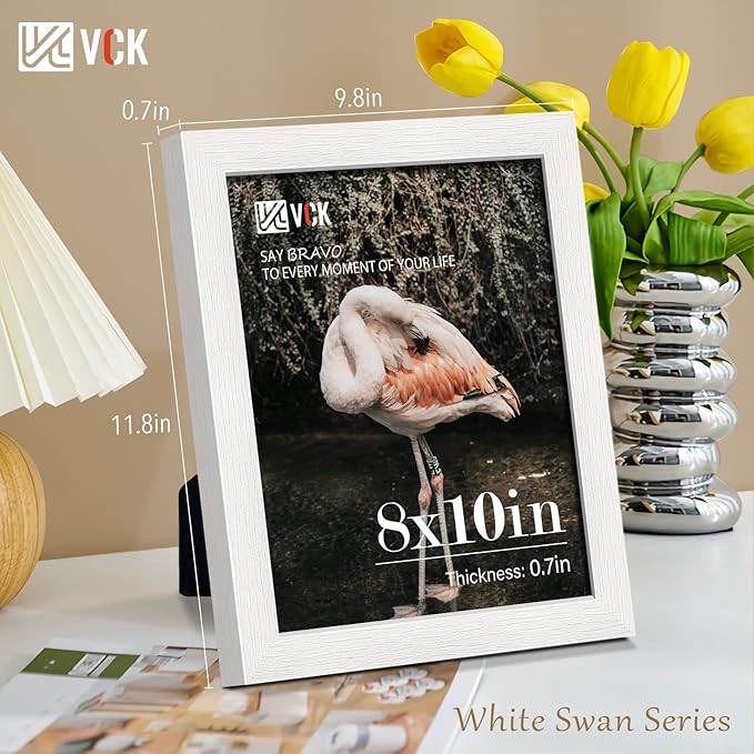 VCK 8x10 Picture Frames, White Solid Wood Picture Frame, Textured Exclusive Wall Gallery Frame