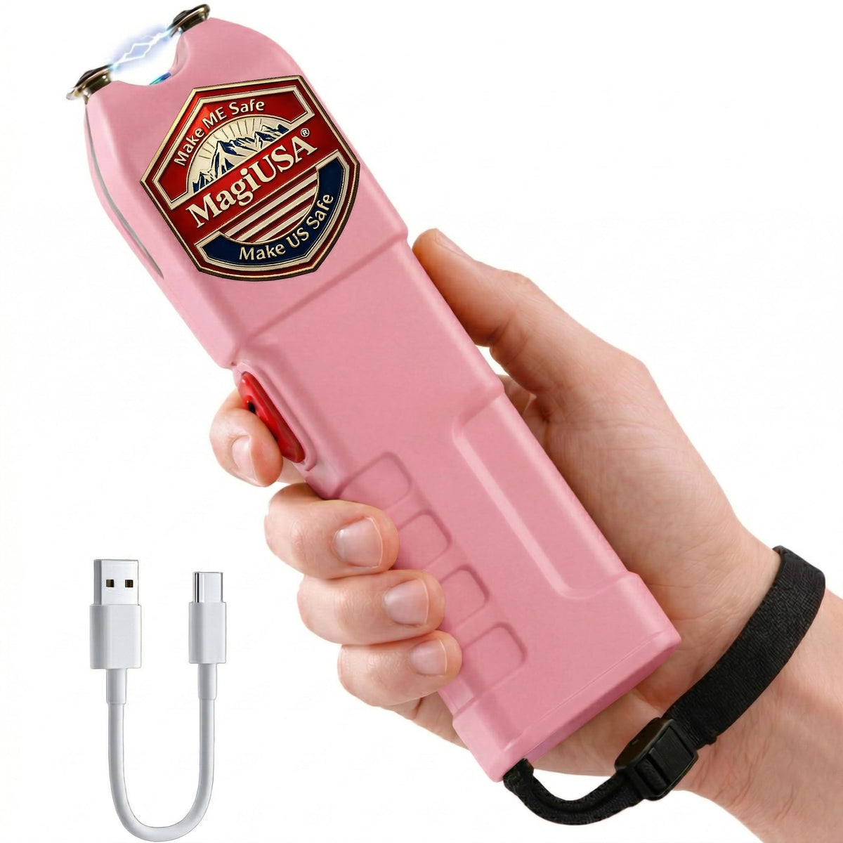 MagiUSA 989 Rechargeable Stun Gun for Self Defense, LED Flashlight, Pink
