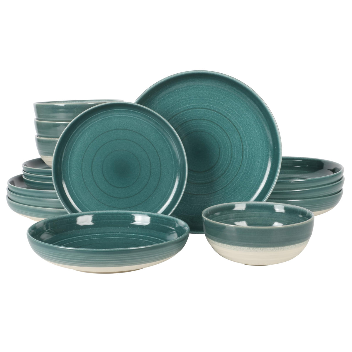 Gibson Elite Rhinebeck 16-Piece Double Bowl Dinnerware Set, Service for 4 – White and Black Stoneware Plates and Bowls