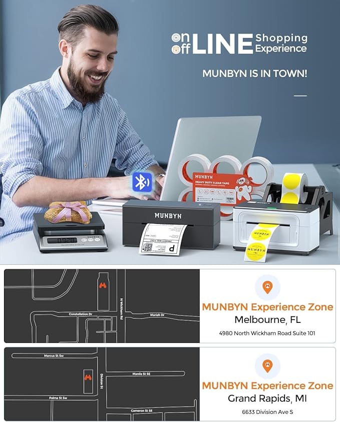 MUNBYN Shipping Label Printer RealWriter 941, 4x6 Thermal Label Printer for Shipment of Packages, Home Shipping Small Business, Compatible with macOS, Windows (USB/USB+Bluetooth)