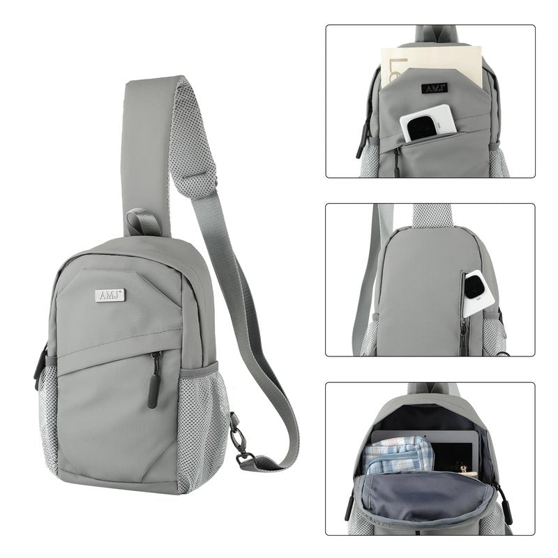 AMJ Cross-body Bag Small Handbag For Men, Fashion Backpacks For Women, Travel Chest Daypack for Hiking, Camping, Sports(Space Grey)
