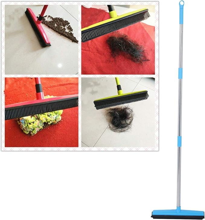 Multifunctional Broom, Telescopic Carpet Rake Rubber Pp 12.6in Brush Easy Wash