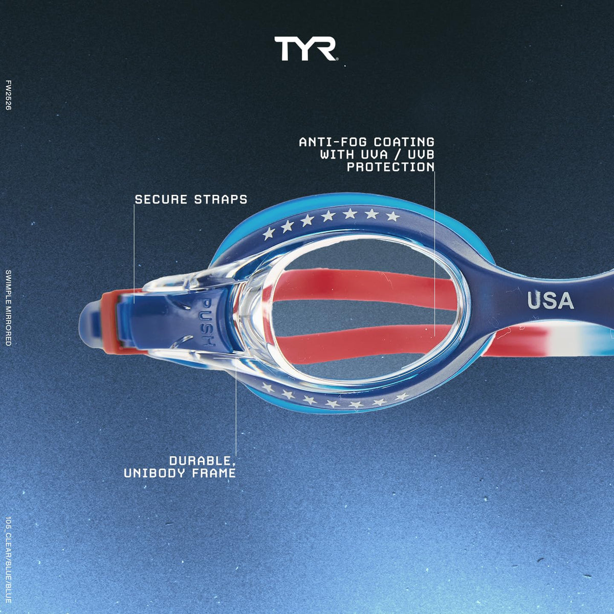 TYR Kids' Swimple Goggles - Colorful Swim Goggles for Beginners, Red/Navy