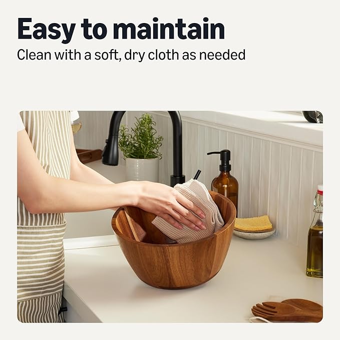 Amazon Basics Wooden Salad Bowl, Acacia Wood, 10 in.