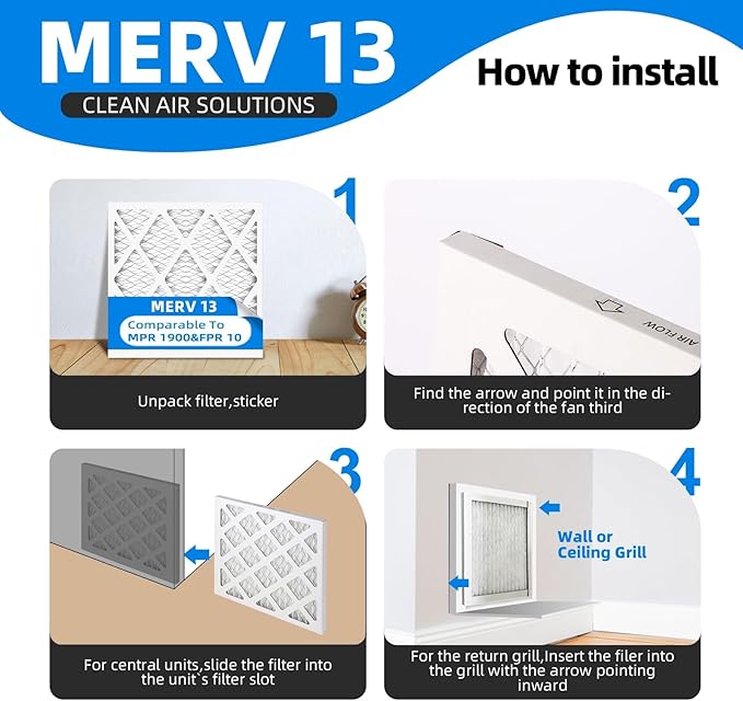 18x20x1 Furnace Air Filters, MPR 1900 & FPR 10, MERV 13 Pleated Air Filter