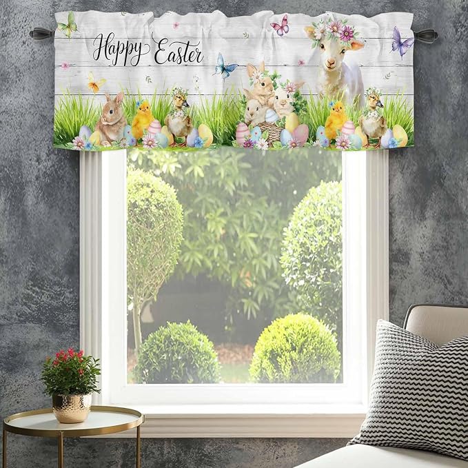 Easter Curtain Valances for Windows, Kitchen Valance Window Treatment, Spring
