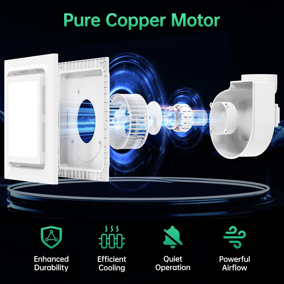 VallisCo 12 Inch Bathroom Exhaust Fan with Light, 110 CFM 1.0 Sone Ultra Quiet Ceiling Ventilation Fan, 3-Color Adjustable LED 1200 LM, Energy Efficient, 4" Duct & 10" x 10" Cutout, 12 Inch Panel Size
