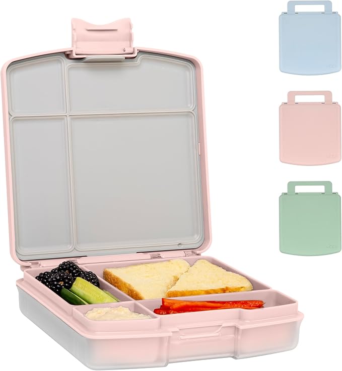 Ubbi Bento Lunch Box for Kids with 4 Compartments, BPA-Free, Leakproof, Dishwasher Safe, Food-Safe Material, Portion-Controlled Lunch Container, Back to School, Blush Pink