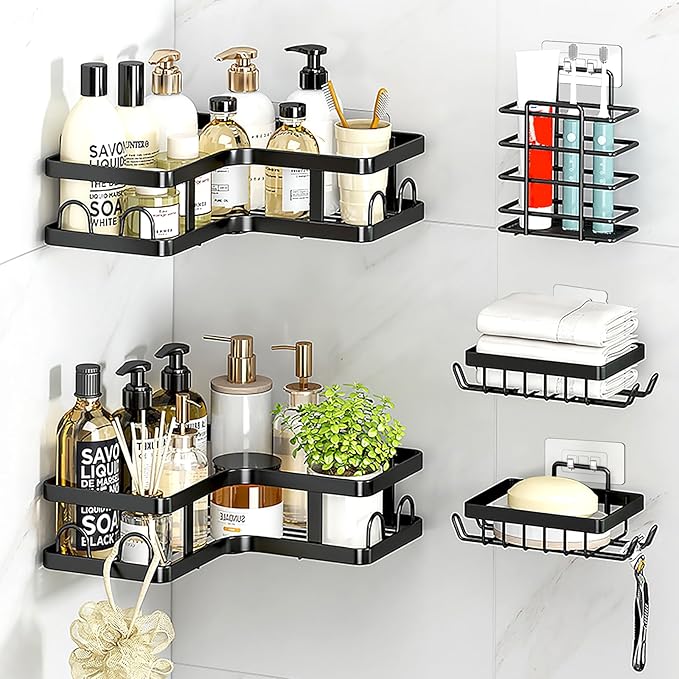 Shower Caddy Adhesive Replacement Hooks, Strong Waterproof Strips, No Drilling for Bathroom Shelves, Kitchen Racks, and Soap Holders (Transparent-6 Pack 1&3 Hook)
