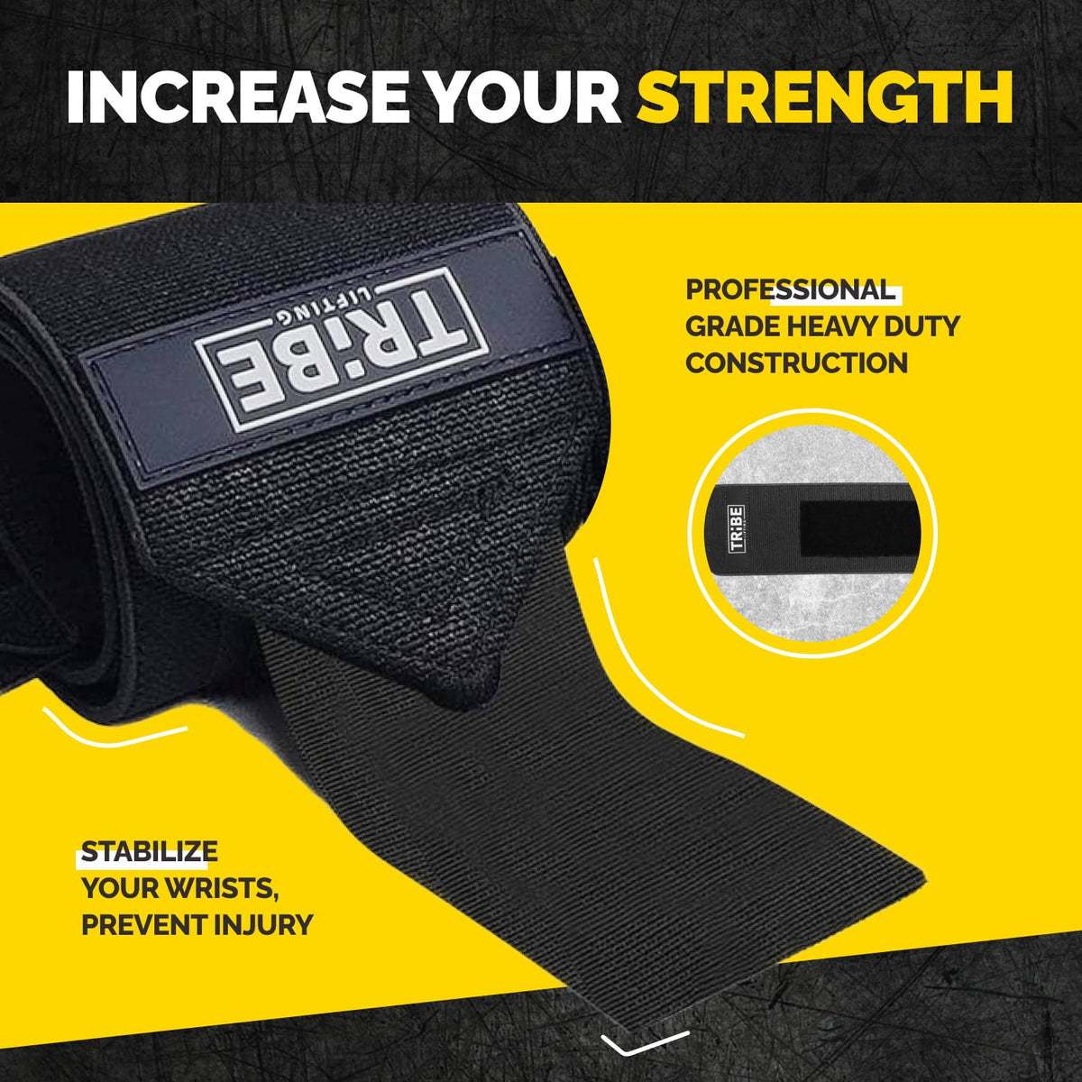 Tribe Lifting Wrist Wraps 18 Inch — Heavy Duty Wrist Support for Lifting