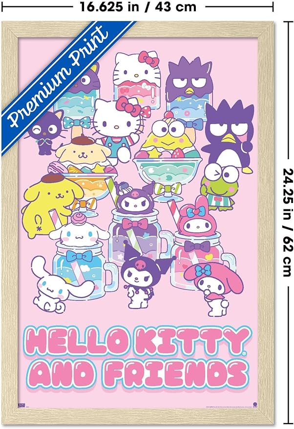 Trends International Hello Kitty and Friends: 24 Summer Fresh - Group Wall Poster, 22.4L x 14.7W, Blonde Framed Version