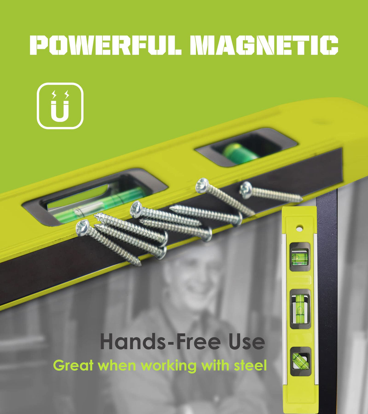 DIFFLIFE Level & Tool Magnetic Aluminum Reinforced Torpedo Level, 9", Green (1PCS)