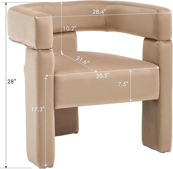 Khaki Dining Chairs Set of 3, Upholstered Velvet Barrel Chairs with Arms Comfy Side Chairs for Living Room/Dining Room/Reception