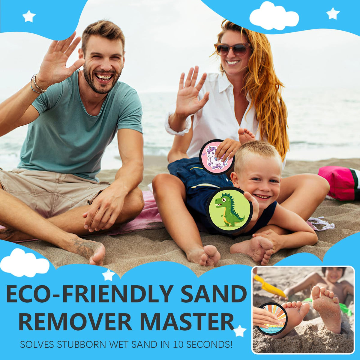 3 Pack Beach Sand Remover Mermaid Unicorn Dinosaur Eraser Brush Wipe Mitt Family Women 2026 Summer Beach Vacation Essentials Hawaii Accessories European Bahamas Trip Must Haves Alaska Cruise Ship