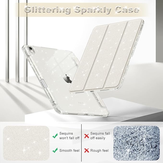 Fintie Slim Case with Pencil Holder for iPad Air 11-inch M4/M3/M2 (2026/2025/2024), iPad Air 5th (2022) / 4th Generation 10.9 Inch - Glittering Sparkly Cover with Shiny Clear Back Shell, Starlight