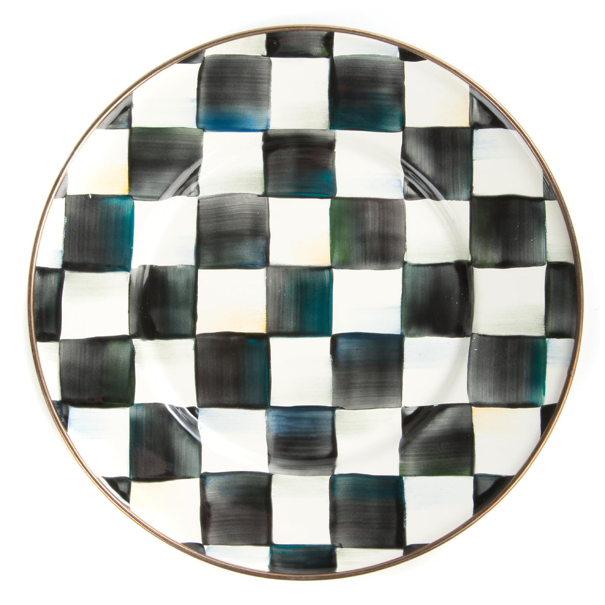 MACKENZIE-CHILDS Enamel Dessert Plate Set, Black-and-White Courtly Check