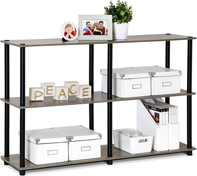 Furinno TURN-N-TUBE Storage Shelves, 3-Tier 47.4 Wide Book Shelf, Corner Shelf, Toolless Open Shelves, for Organization and Storage, Living Room, Garage, Home Office, French Oak