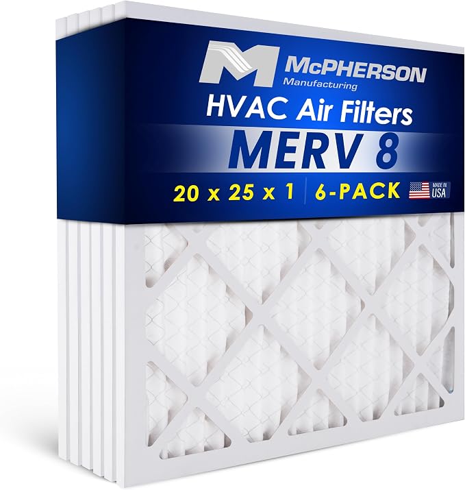 20x25x1 Air Filters, MERV 8 Pleated HVAC AC Furnace Filter Replacement