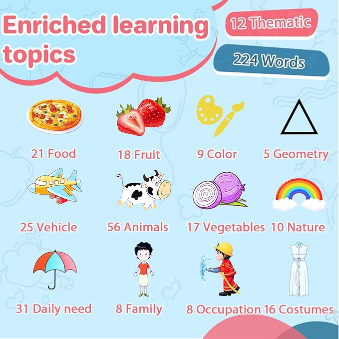 Talking Flash Cards for Toddler, Learning Montessori Toys with 224 Sight Words, Pocket Speech for Toddlers Therapy Toys, Children's Sensory Preschool Learning Educational Birthday