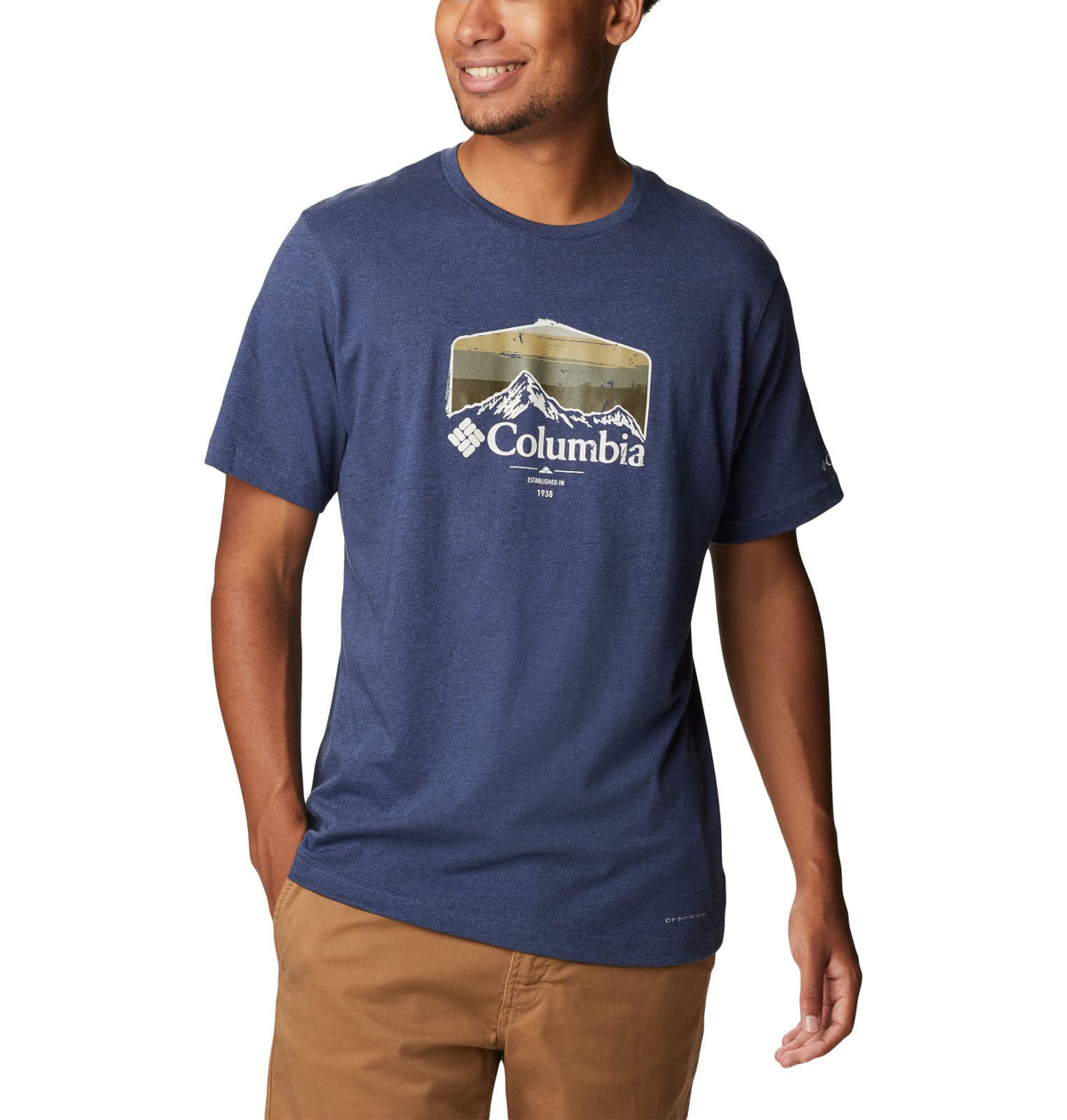 Columbia Men's Thistletown Hills Graphic Short Sleeve, Dark Mountain Heather/Hikers Graphic, 4X Tall