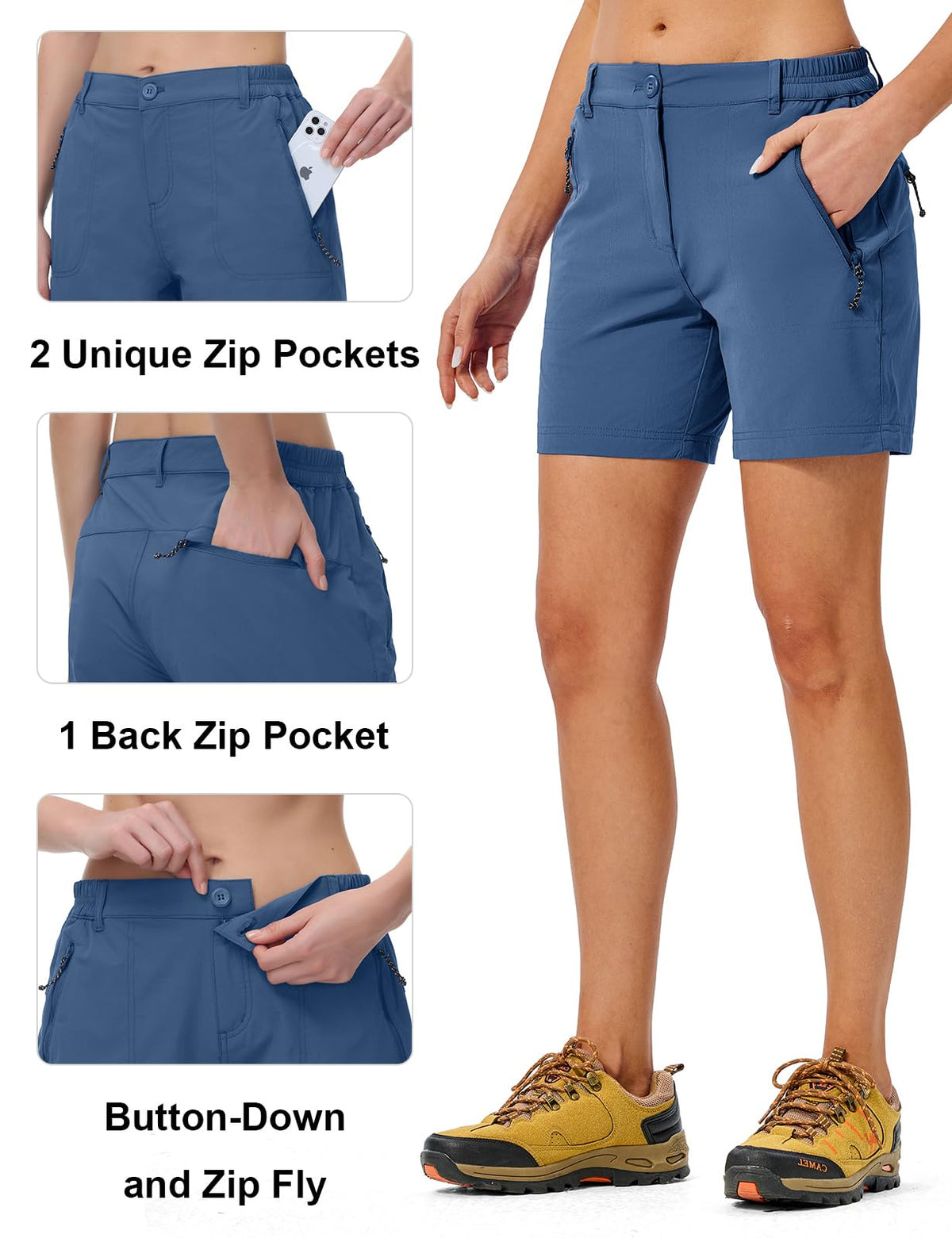 TBMPOY Womens 6" Hiking Cargo Shorts Quick Dry with Pockets Lightweight Work Golf Short Outdoor Active Summer for Women Blue L