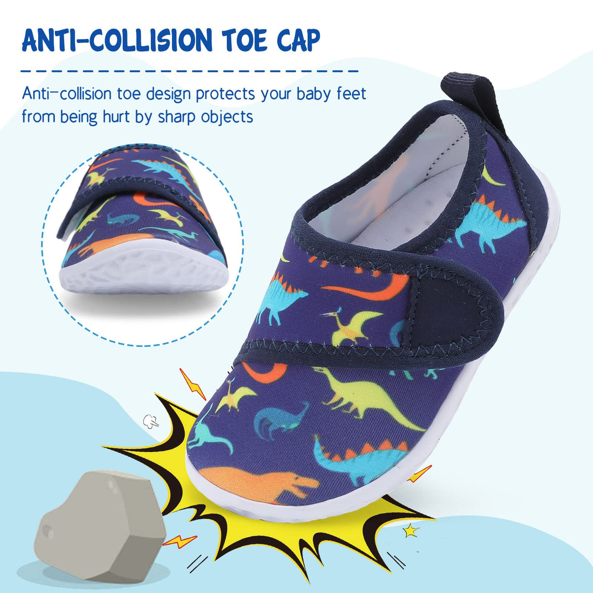 LeIsfIt Toddler Water Shoes Boys Girls Barefoot Aqua Socks Kids Breathable Quick-Dry Swim Shoes for Beach Pool Surf, Blue Dinosaur, 7 Toddler