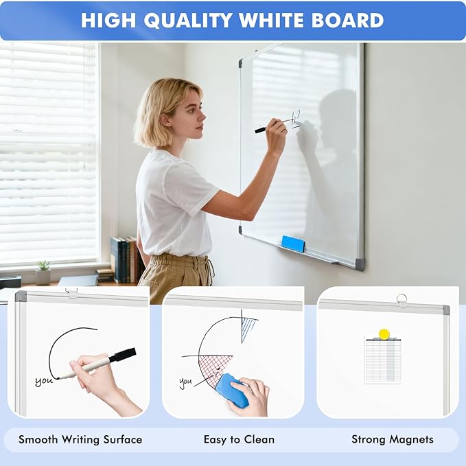 WALGLASS 2 Pack Large White Board, 60" x 40" Double-Sided Dry Erase Board Whiteboard for Wall, Hanging Mounted Whiteboard Silver Aluminium Frame for Home, School, Office