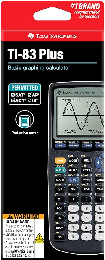 Texas Instruments TI-83 Plus Graphing Calculator, Gray, Standard