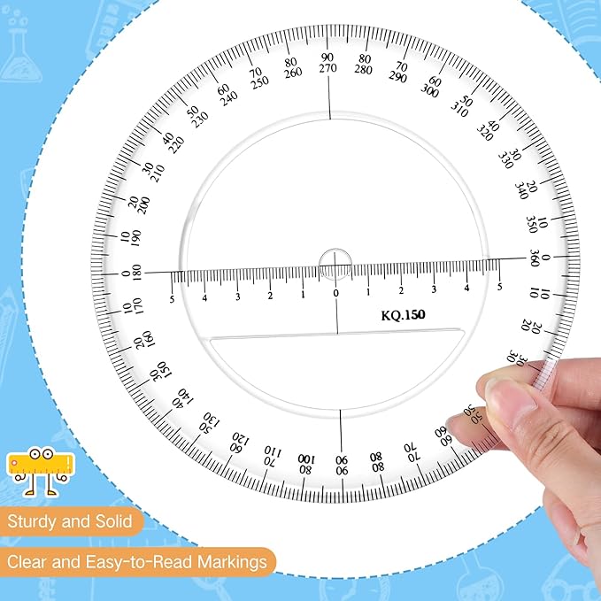 Zonon 2 Pack 6 Inch Protractor, Multifunctional Drawing Ruler Rotatable Mathematical Function Math Geometry Ruler Set, 360 Degree Protractor, Drafting Tools, Large Circle Protractors(Classic)