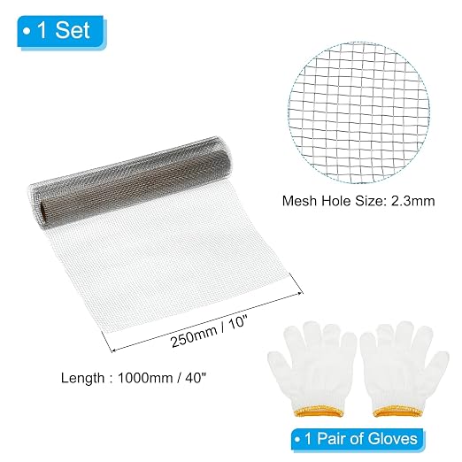 PATIKIL 40" L x 10" W Woven Wire Mesh, 10 Mesh 304 Stainless Steel Air Vent
