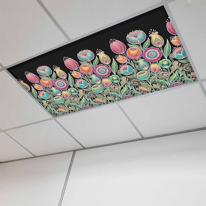 Fluorescent Light Covers for Ceiling Lights Colorful Flowers Magnetic Light
