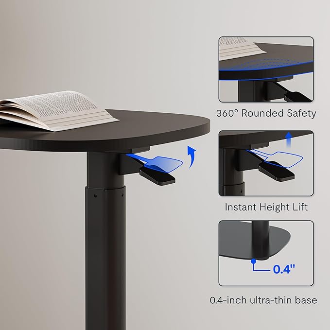 FLEXISPOT Adjustable C Table, Mobile Snack Side End Table Sofa Couch Bedside Table Laptop Cart TV Tray Night Stand Small Space Side Table(23.6" W x 13.8" D,Black)