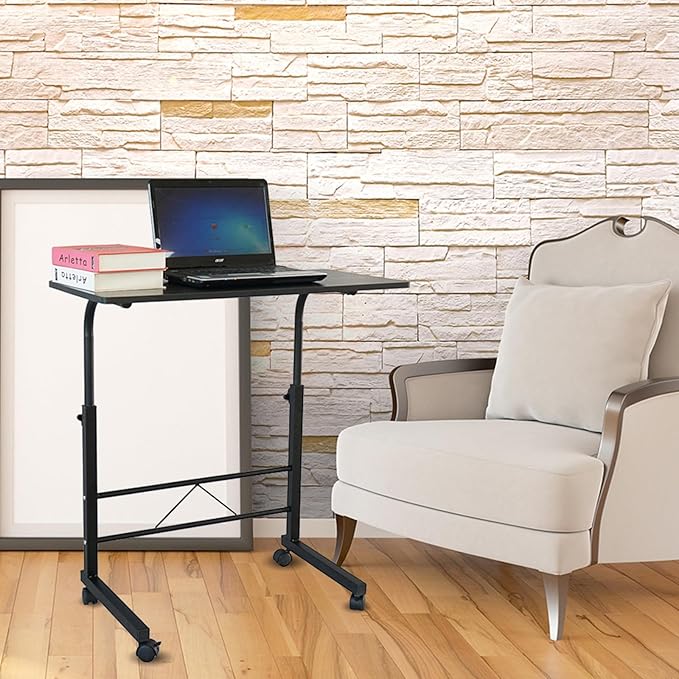 Karl home Side Table Mobile Standing Desk Adjustable Height Portable Laptop Table, TV Tray Computer Workstation Sofa Bed Teble for Home Office, Desktop 23.62" L x 15.75" W, Black