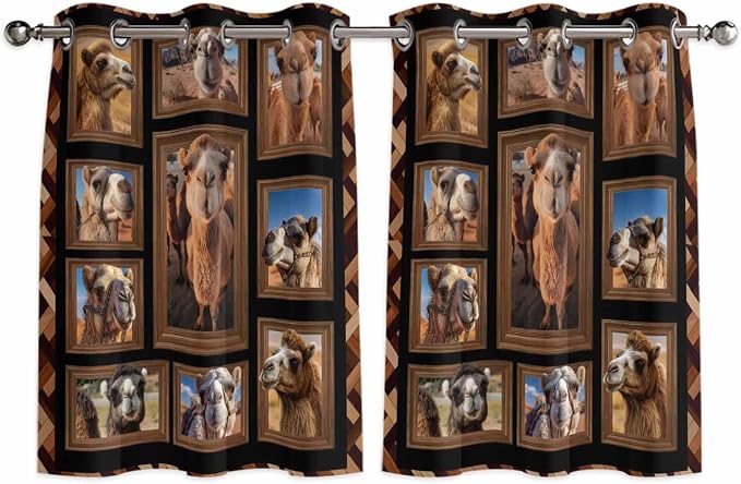 2 Panel Kitchen Cafe Curtains, Desert Camels Sunlight Filtering Nature Air
