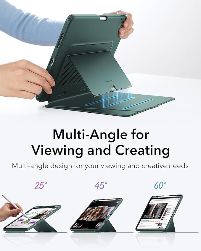 ESR for iPad Air 13 Inch Case M4/M3/M2 (2026/2025/2024), Vertical Stand Cover, Multi Stand Angles, Ultra-Stable Case with Pencil Holder, Flip Series, Green