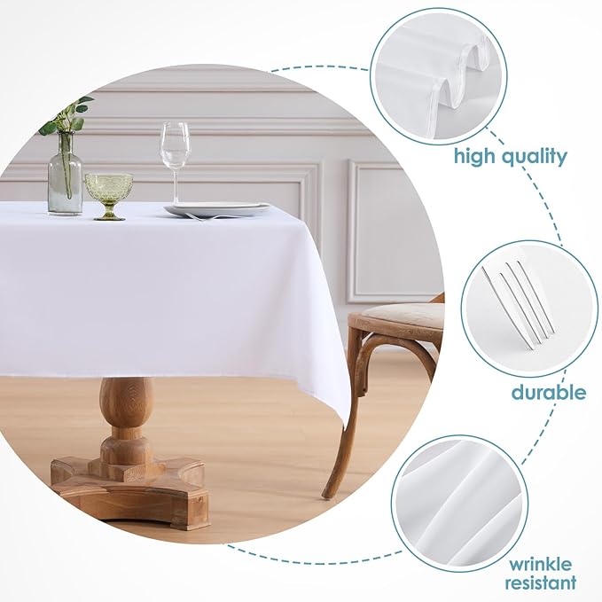 VidaFete 1 Pack Square Tablecloth 52 x 52 Inch Tablecloths Stain Wrinkle Resistant Polyester Dining Table Cover for Kitchen Dinning Party Wedding Rectangular Tabletop Buffet Decoration(White)