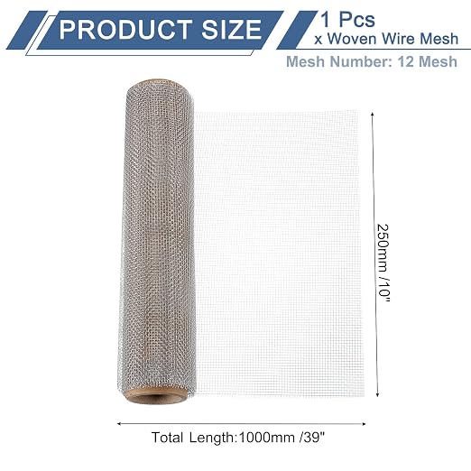 uxcell 12 Mesh 39" x 10" Woven Wire Mesh, 316 Stainless Steel Air Vent Filter