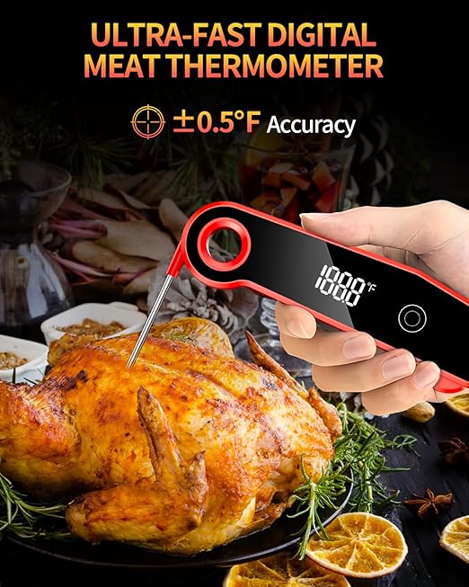 Upgrade Meat Thermometer Digital for Cooking, ±0.5 ℉ Accuracy Kitchen Thermometer, Large LED Display, IP67 Waterproof for Grill, BBQ, Oven, Brewing, Baking