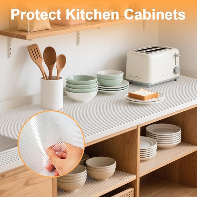 FEXIA Shelf Liners for Kitchen Cabinets Non-Slip Drawer Liner 16 Inches x 20 FT Waterproof & Oil-Proof Non Adhesive Durable Material Fridge Liner for Shelves (2 Rolls)