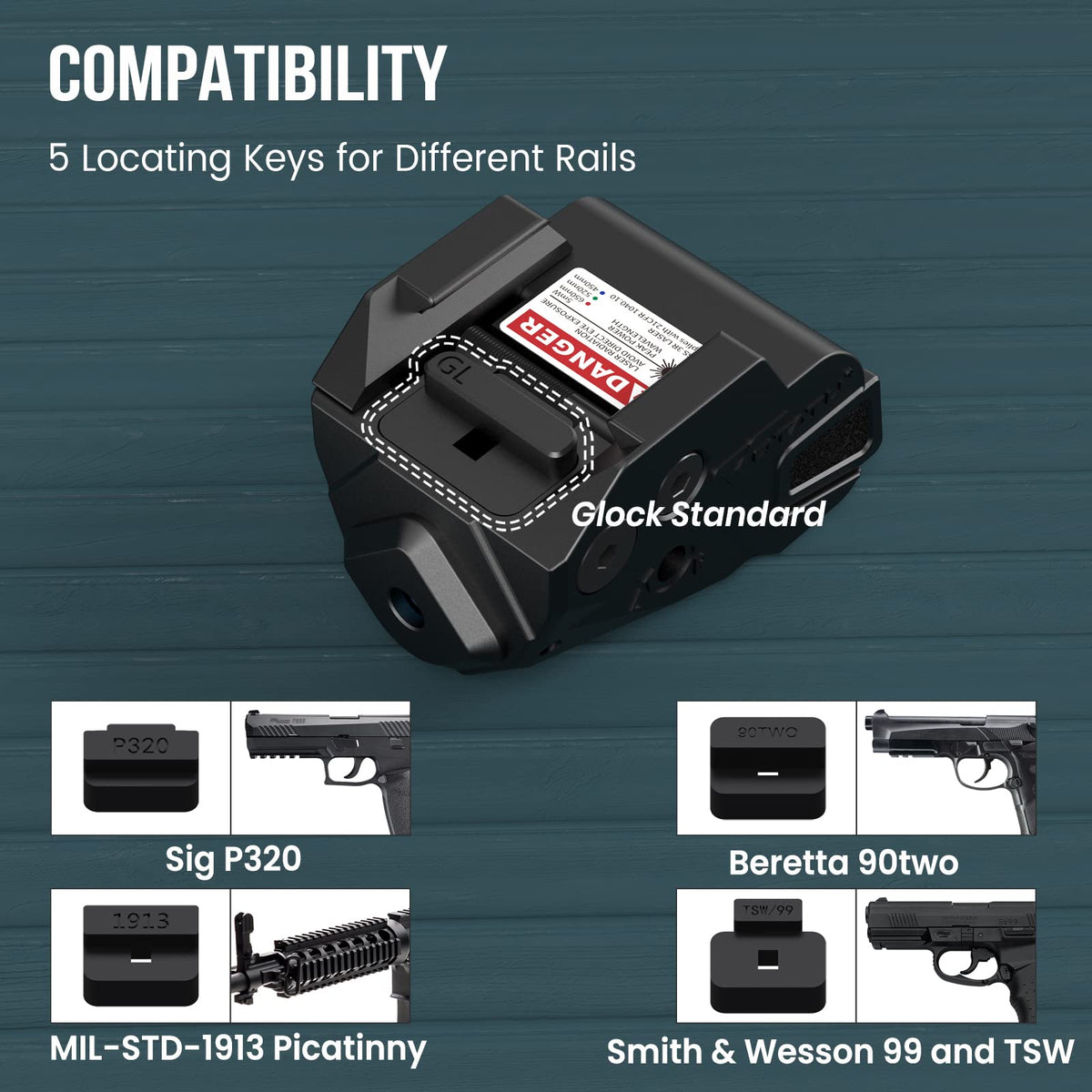 Votatu H6L-G Ultra Compact Laser Sight for Pistol Handgun, Rechargeable Sub-Compact for Taurus G2C, G3C, 1913 Picatinny, Sig P320, Beretta 90two, S&W 99 and S&W TSW
