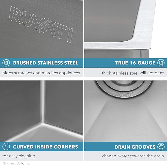 Ruvati 13 x 15 inch Undermount Bar Prep Tight Raduis 16 Gauge Kitchen Sink Stainless Steel Single Bowl - RVH7013