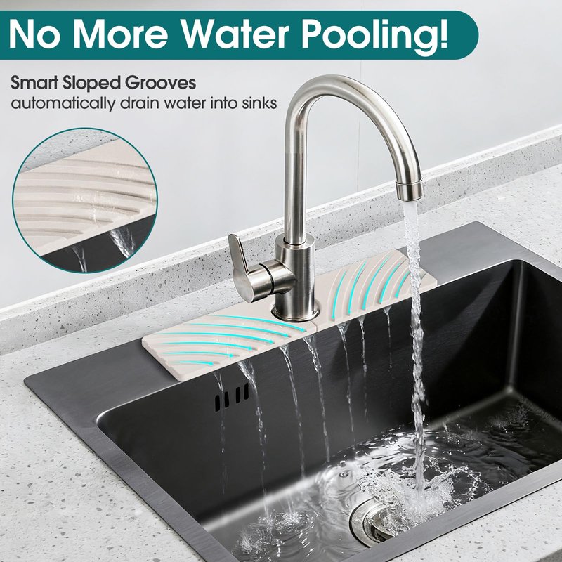EdenDwell Quick Dry Stone Faucet Mat for Kitchen Sink - 15.8"x3.9" Natural Diatomite Stone Drying Mat for Kitchen Counter Bathroom Dish Dry Mat Auto Drainage Sink Protector (White)