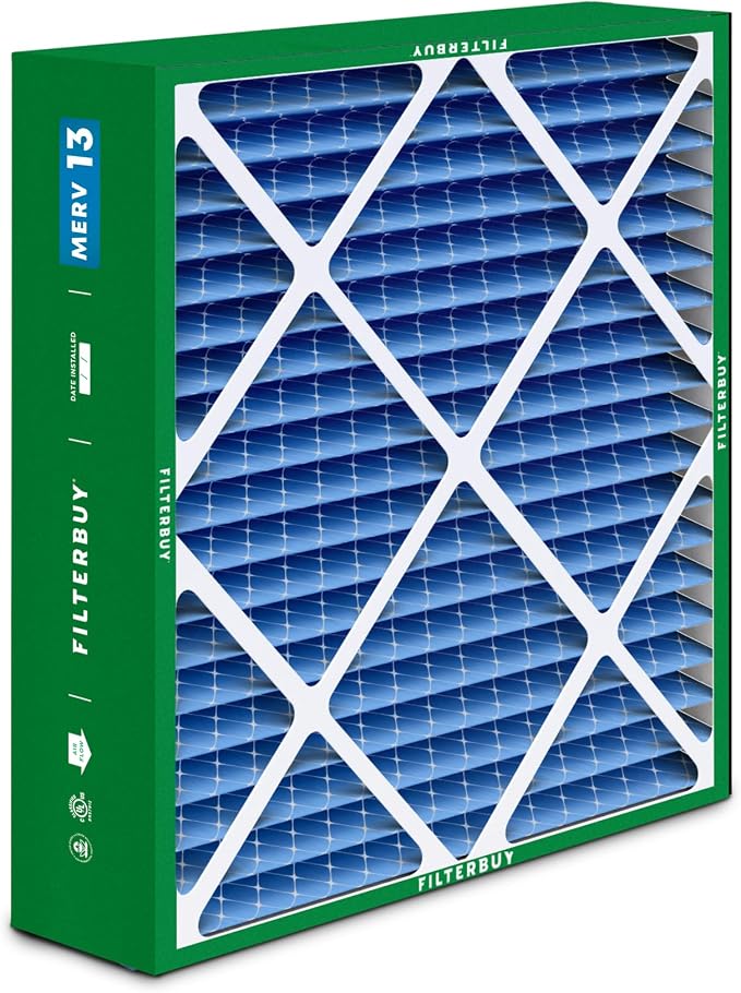 Filterbuy 24x25x5 Air Filter MERV 13 Optimal Smoke & Allergy Defense,