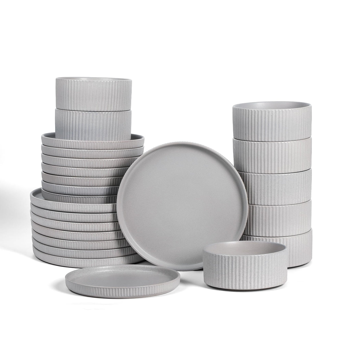 Stone Lain Haven Stoneware 32-Piece Dinnerware Set, Plates and Bowls Sets for 8, Grey Dish Set, Includes Dinner and Salad Plates, Cereal Bowls, Glassware, Microwave & Dishwasher Safe