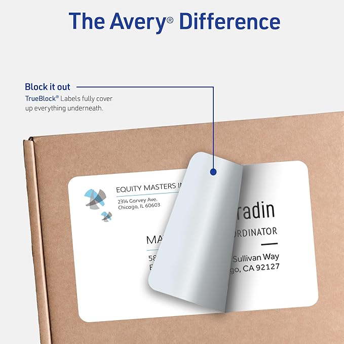 Avery Full-Sheet Printable Shipping Labels, 8.5" x 11" Customizable Stickers, White, 500 Blank Mailing Labels for Laser Printers, Great for Mailing, Shipping, Organizing, and More (91201)