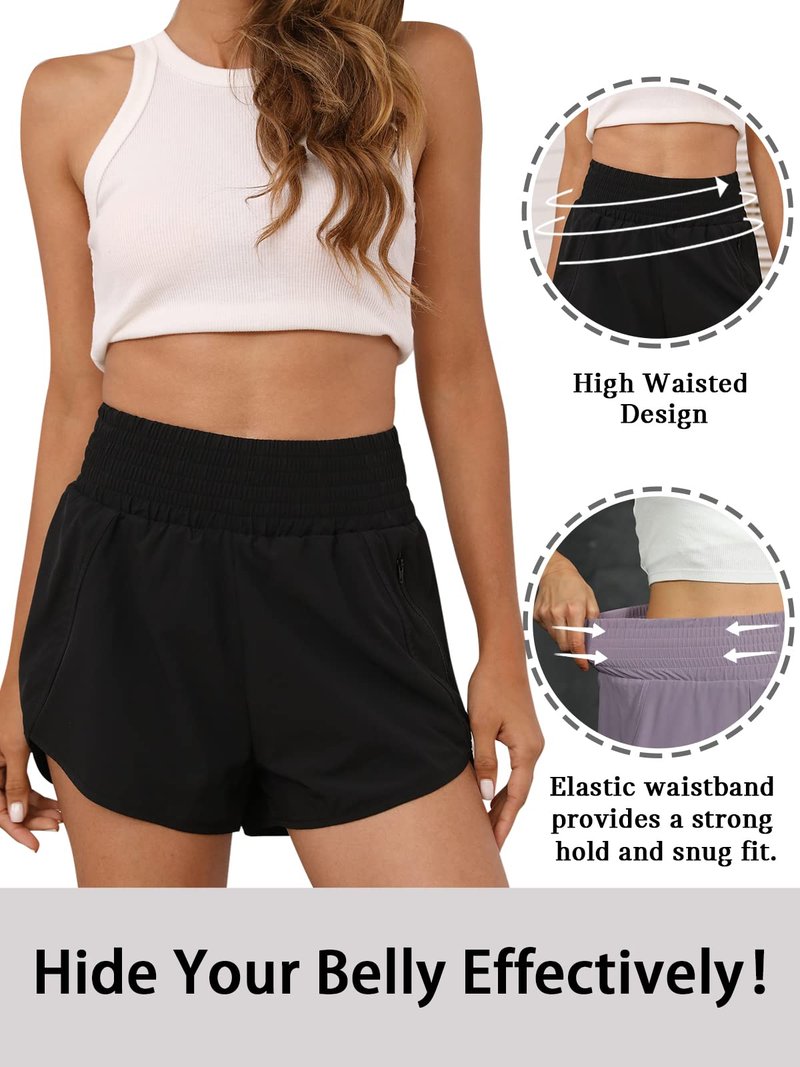 BMJL Women's Athletic Shorts High Waisted Running Short Pocket 2.5" Sporty Shorts Gym Elastic Workout Shorts(S,Black)